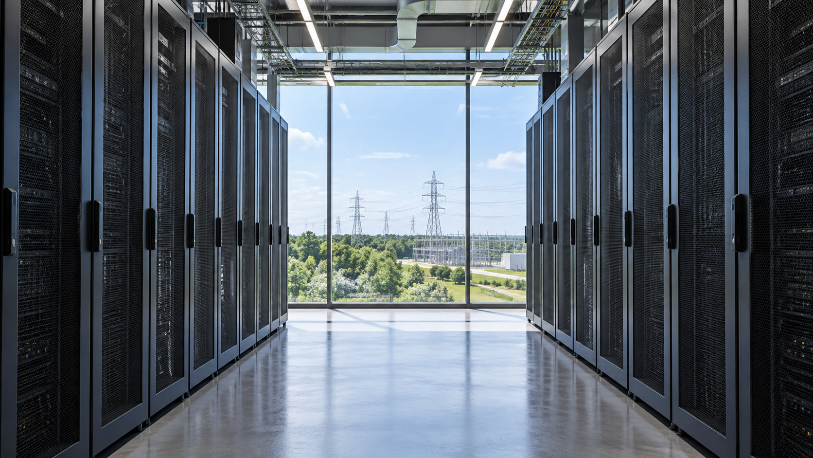 サーバー設備と電力設備を象徴するGX地域の概念イラスト